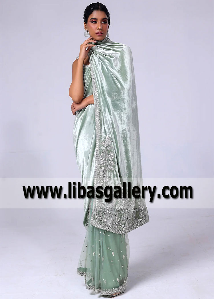 Light Celadon Indian Party Wear Saree