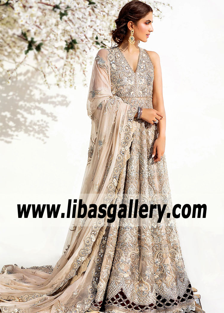 Almond Goldenrod Tudia Wedding Gown Lehenga