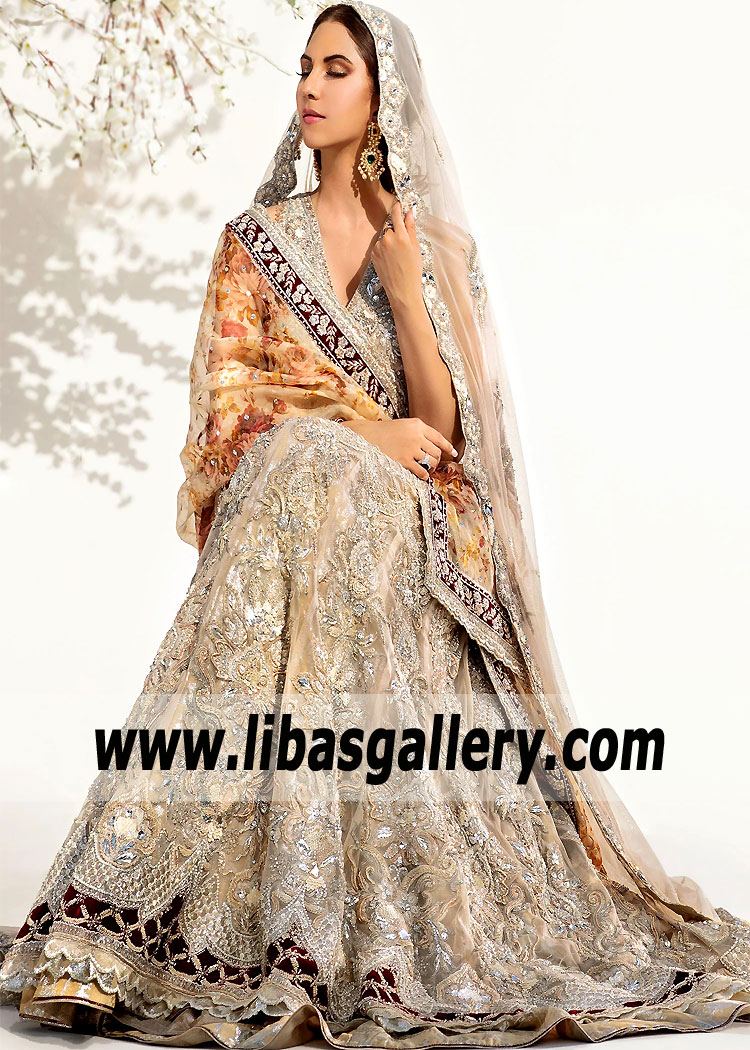 Almond Goldenrod Tudia Wedding Gown Lehenga