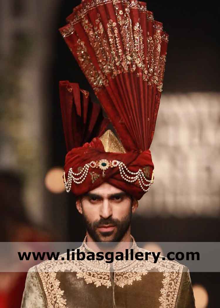 maroon wedding turban stylish for groom nikah use jewelry to finish UK USA Canada