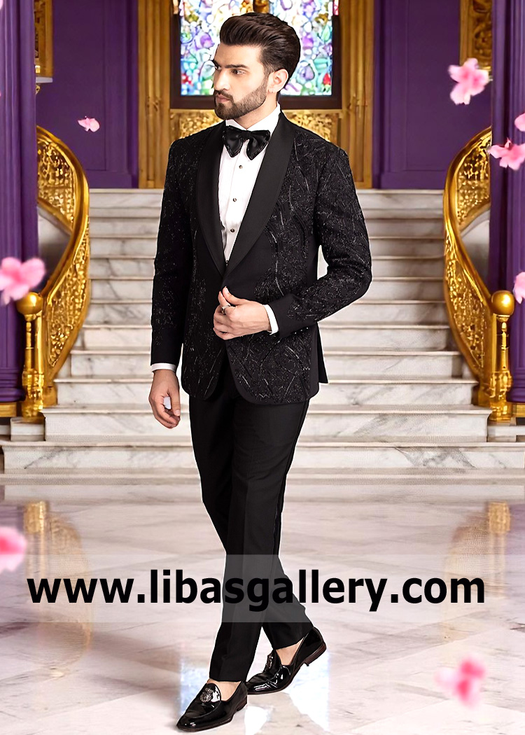 Mens Bespoke Embellished Tuxedo Suits Boston Massachusetts Pakistani Embellished Tuxedo With Trousers