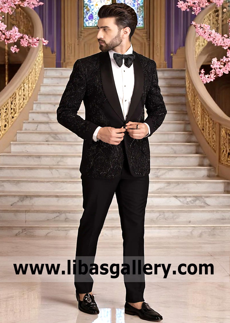 Black Celeste Embellished Tuxedo With Trouser