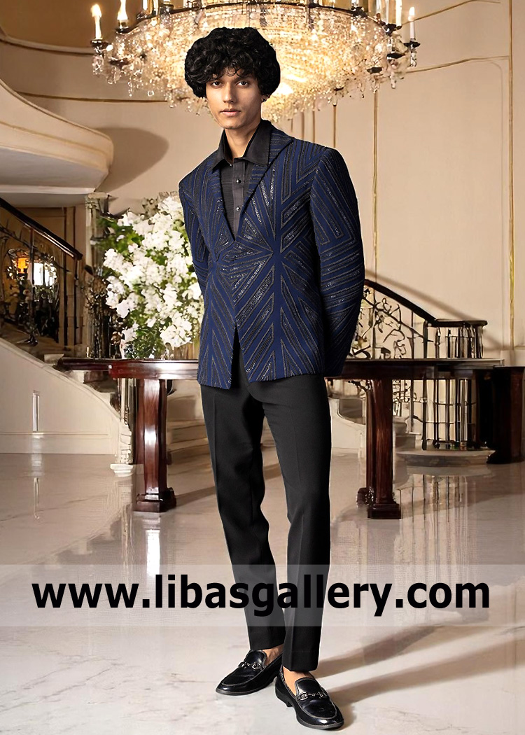 Stylish Embroidered Blue Tuxedo Suits