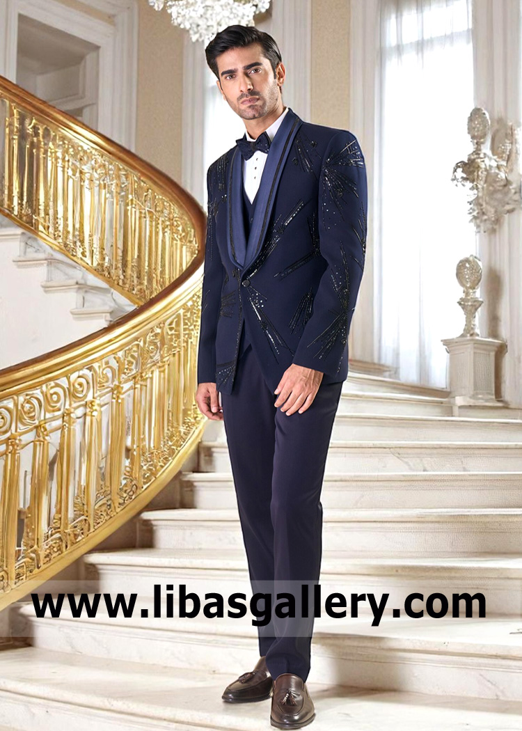 Bespoke Hand Embellished Sequins Tuxedo Suits Groom Laguna Hills California USA Embroidered Tuxedo