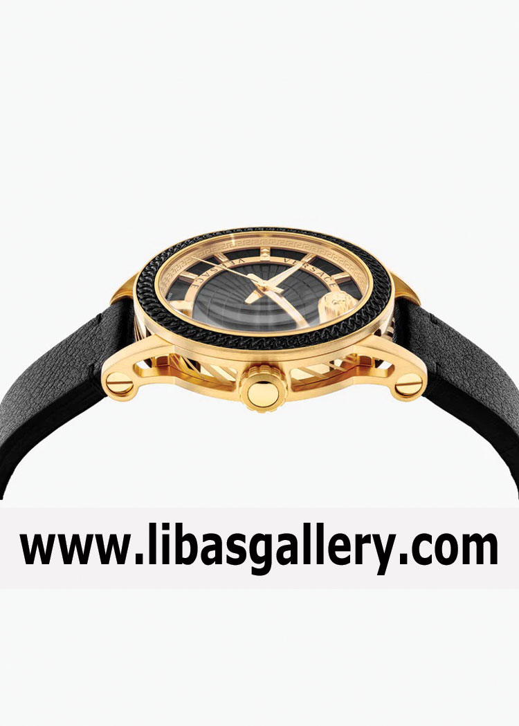 VERSACE NEW GOLD BLACK LEATHER WATCH FOR MEN