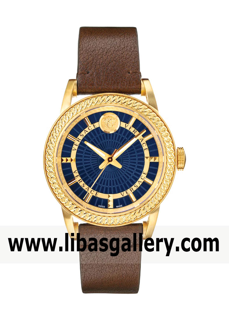 VERSACE NEW SWISS WATCH WITH GOLD BLUE DIAL
