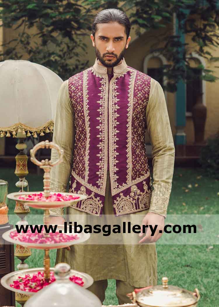 Half open gents embroidered new style waistcoat for mehndi and special occasion