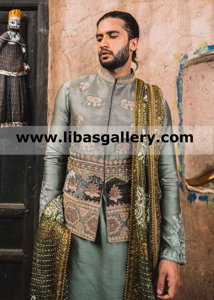 Latest Royal Style Pakistani Groom Waistcoat beautiful embroidery