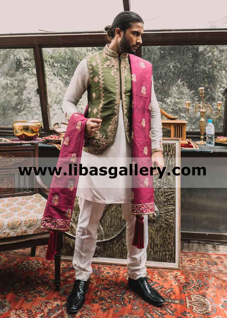 Half open gents embroidered new style waistcoat for mehndi and special occasion