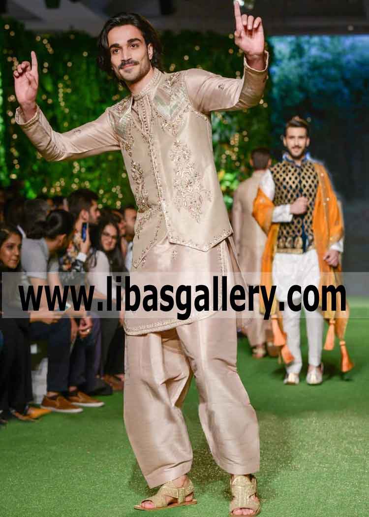 Men Embroidered Wedding Waistcoat style for Nikah and Mehndi phase