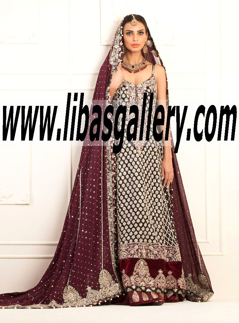Zainab Chottani BRIDAL IN BLACK CHIFFON SPAGHETTI STRAPPED DRESS