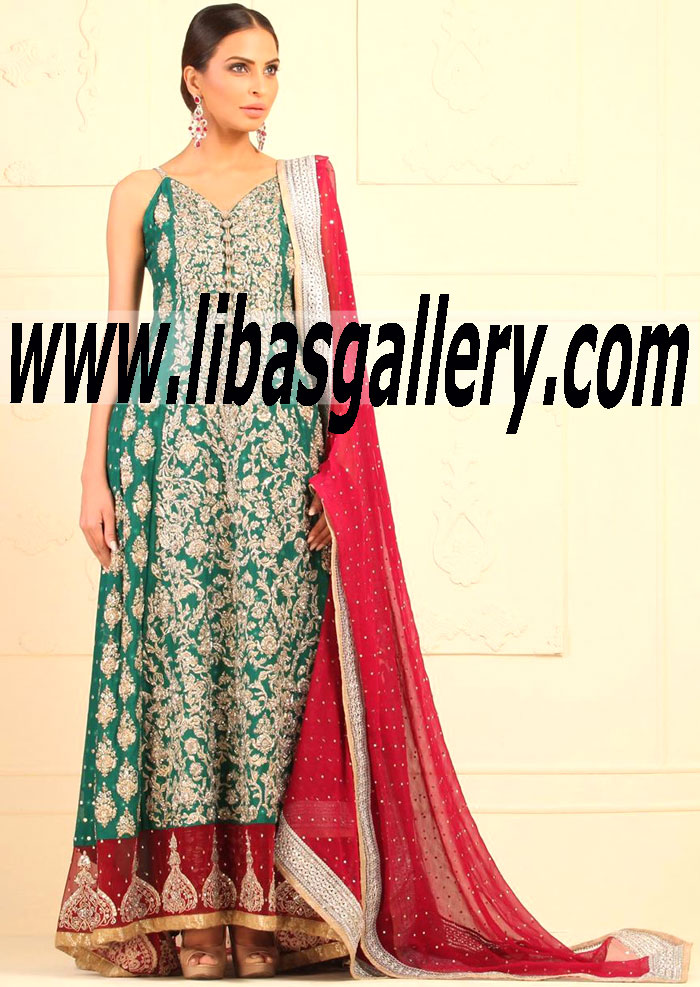 Zainab Chottani GREEN KHADDI NET FLOOR LENGTH DRESS