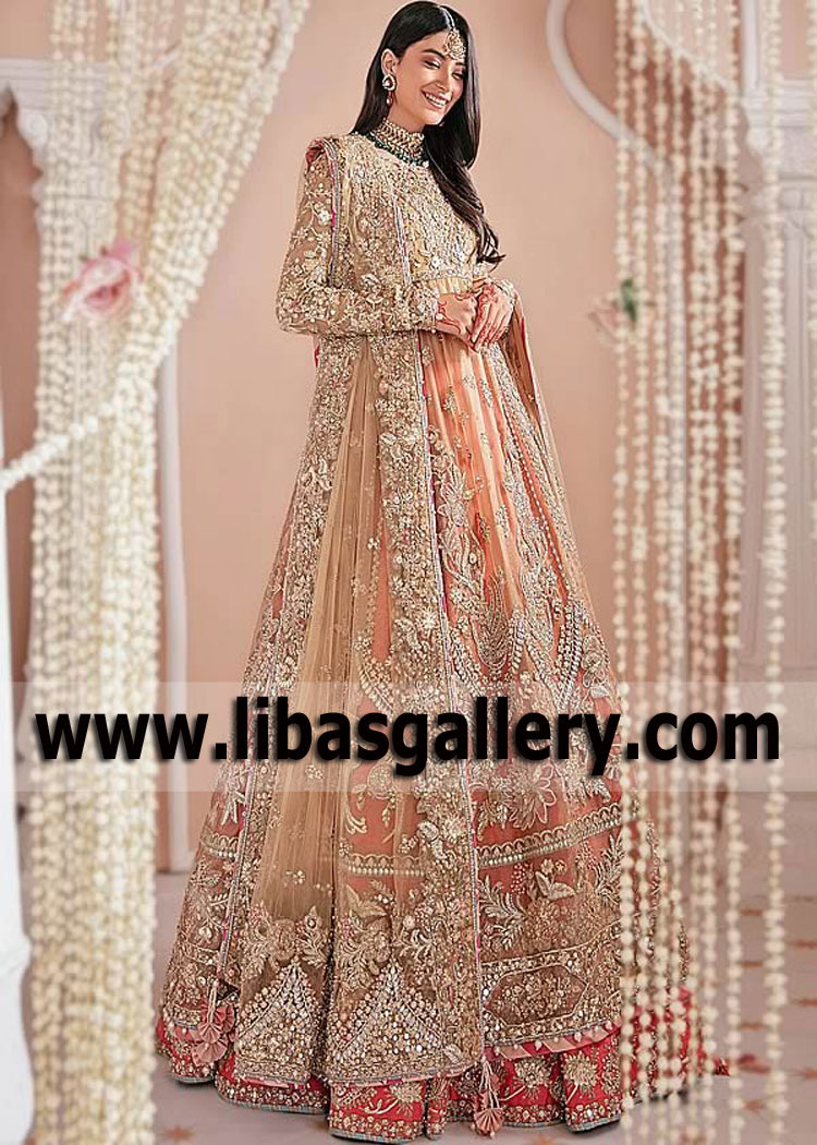Tan Jasper Freesia Reception Anarkali Bridal Dress