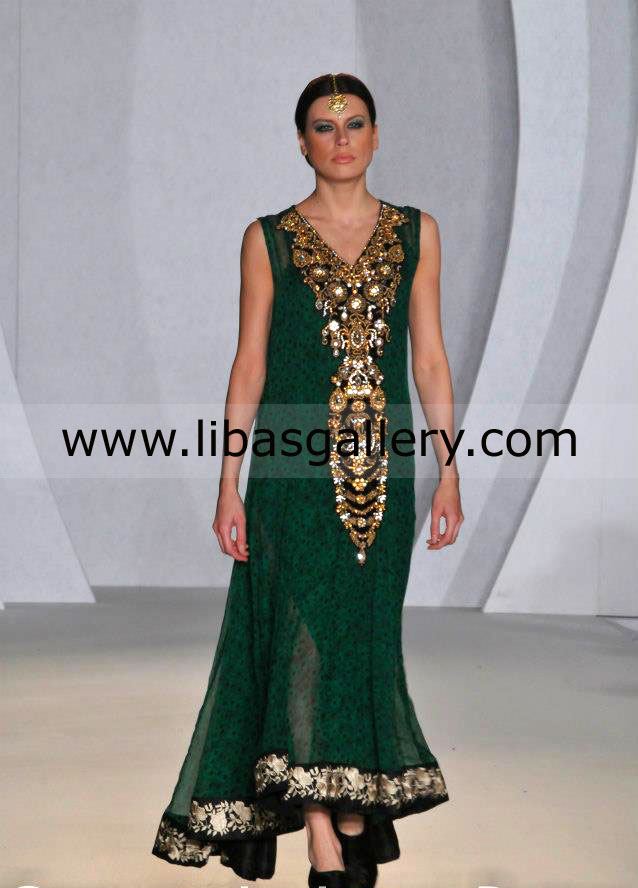 British Racing Green Prinsloo Anarkali Dress