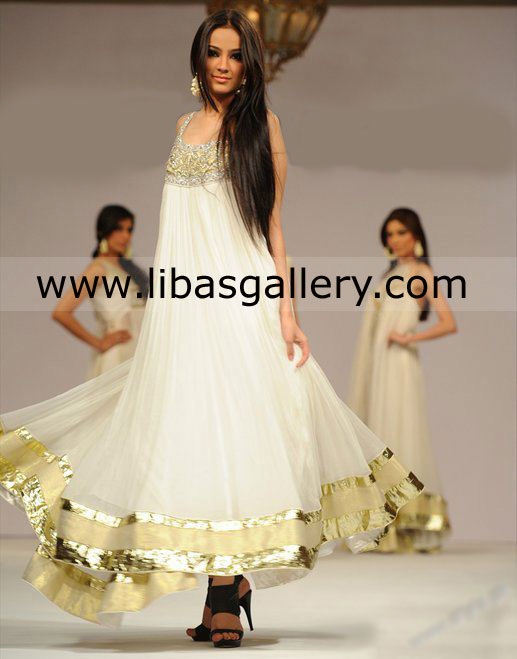 Off White Dettori Anarkali Style Dress 