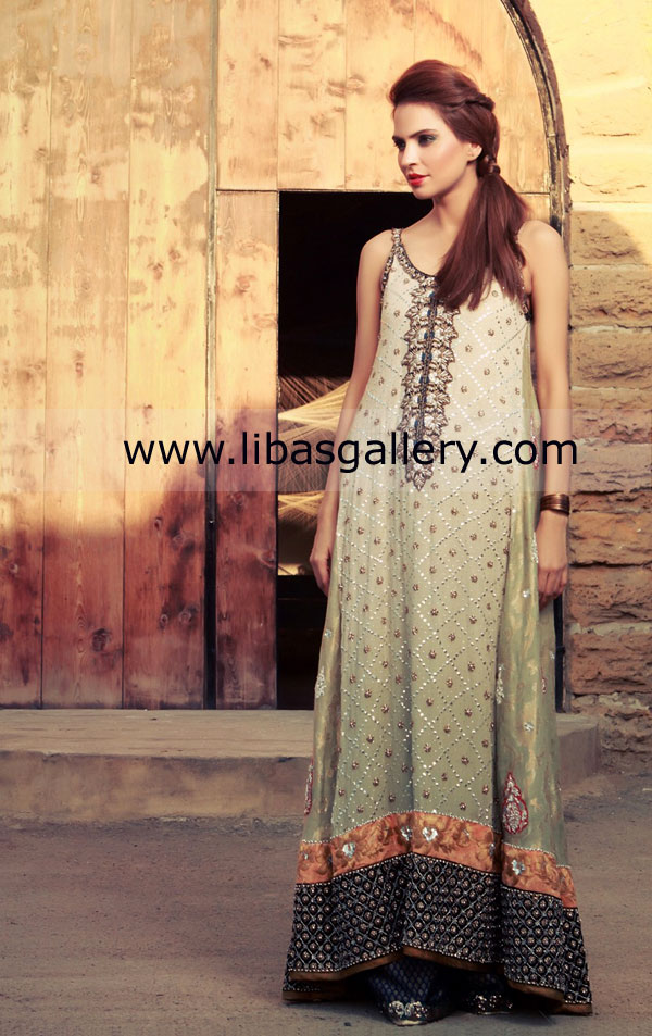 Light Taupe Gray Anarkali Dress 