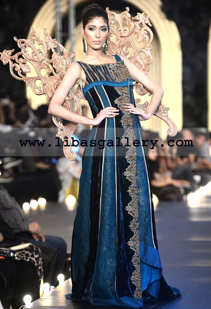 Royal Azure Varqa Anarkali Style Dress