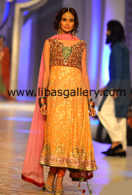 Designer MEHDI Anarkali Dress having Silver Embroidery Work Anarkali by Pantene Bridal Couture Week Lahore 2014 Worldwide Delivery, especially in Washington, D.C. metropolitan area 