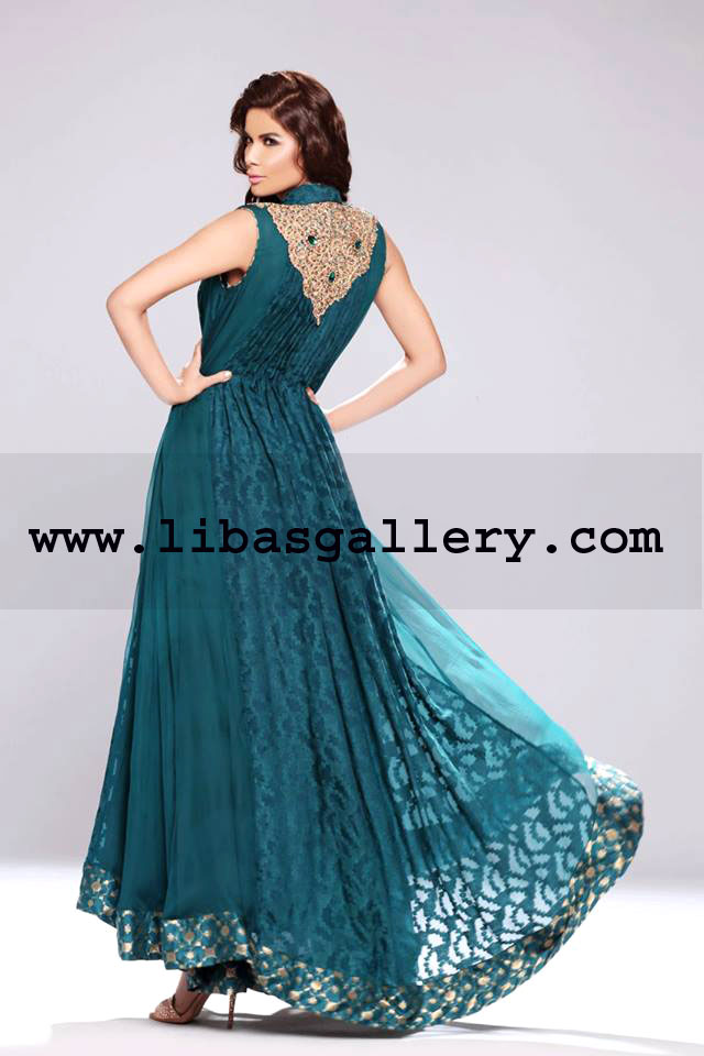 Midnight Green Pavone Anarkali Style Dress 