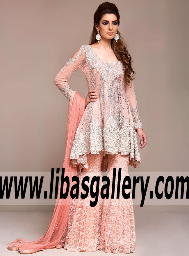 Stylish Wedding Guest Peplum Dress with in-trend gharara pants for Modern Girls