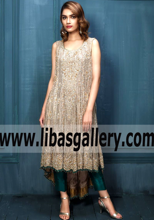Luxury Wedding Function Dresses Pakistan Anarkali Suits UK, USA, Canada Modern high-low hem Formal Collection