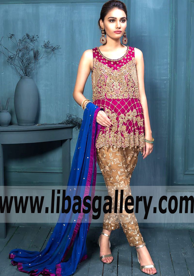 Beautiful Magenta Lilium Chiffon Peplum Suit