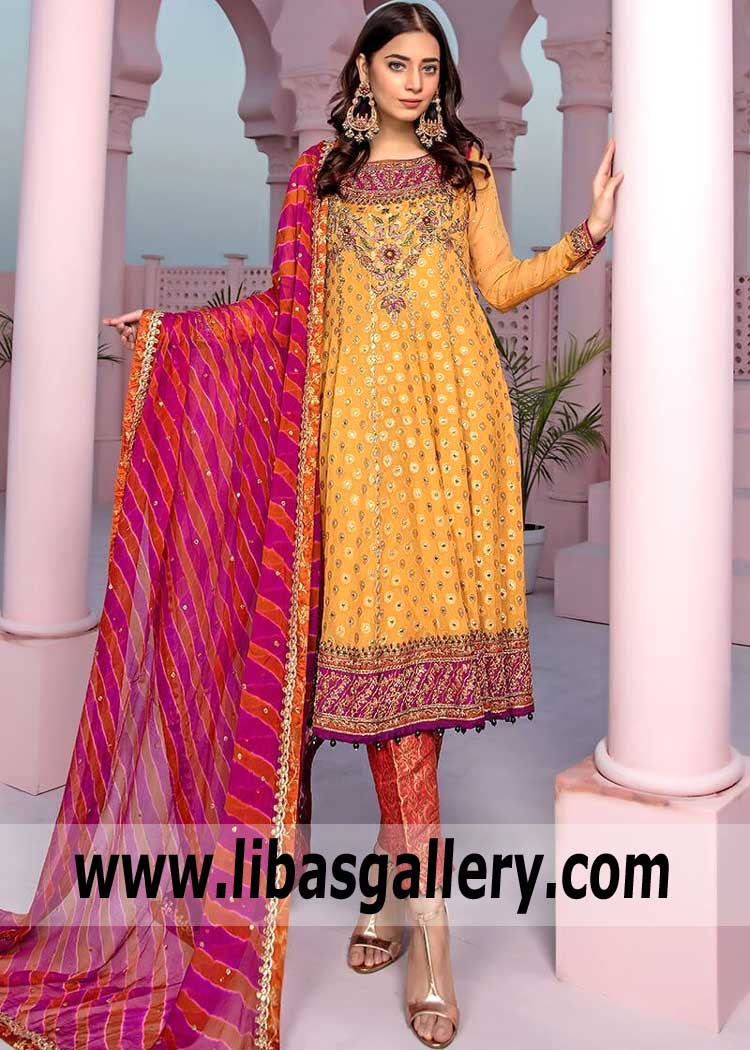 Unique Pastel Orange Anarkali Dress for Party and Formal Occasions