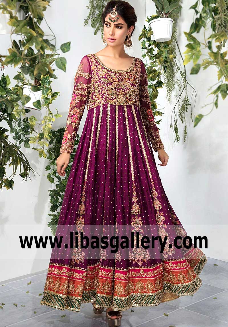 Charming Tyrian Purple Wedding Anarkali Inspired by the Vintage Trend