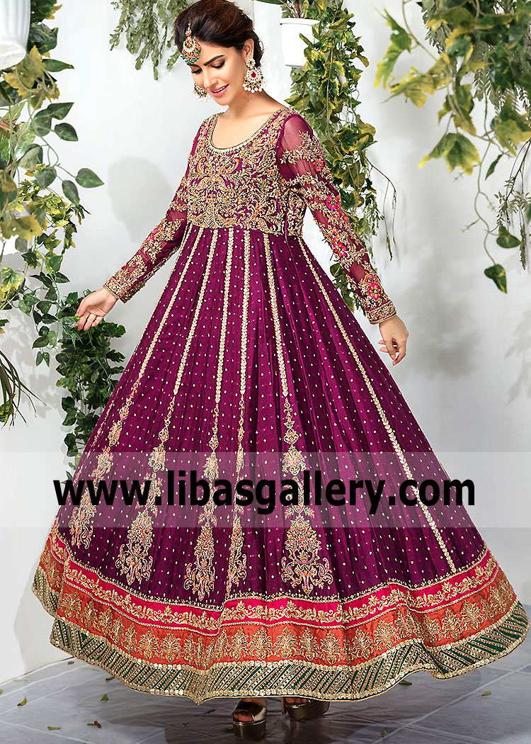 Charming Tyrian Purple Wedding Anarkali Inspired by the Vintage Trend