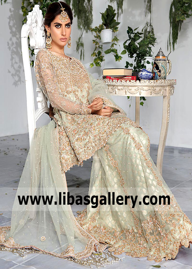 Delicate Crystal Blue Wedding Anarkali Perfect for icy Winter weddings