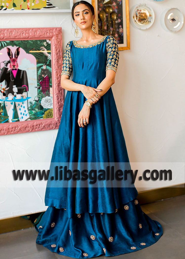 Teal Strobus Anarkali Lehenga Dress