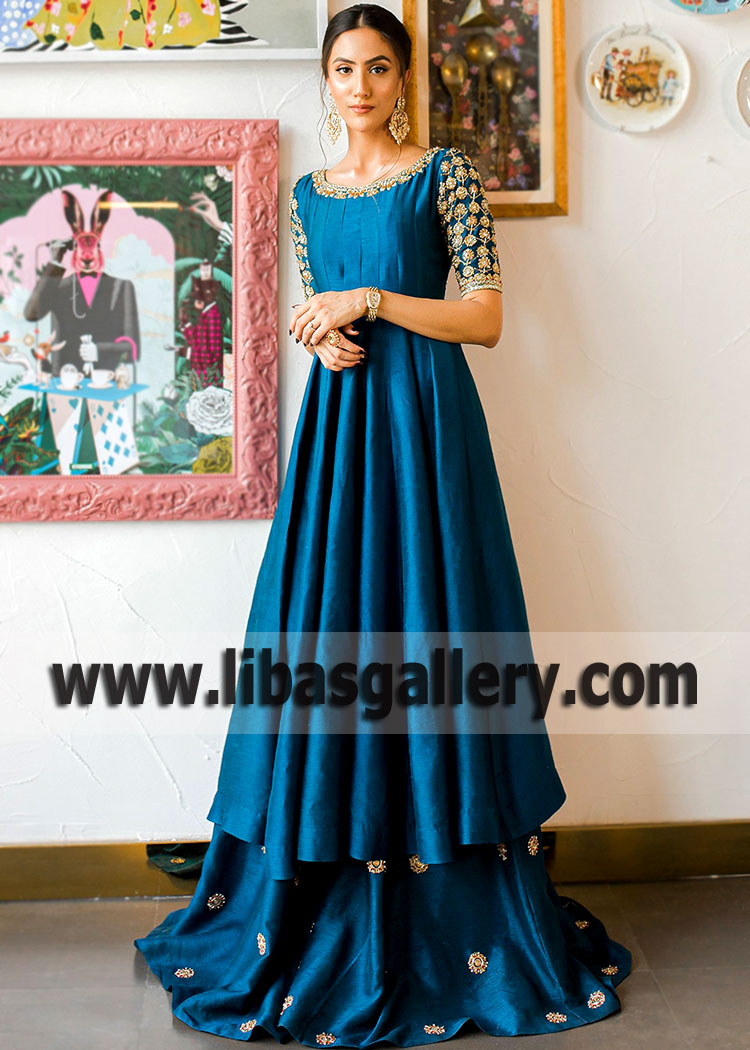 Teal Strobus Anarkali Lehenga Dress