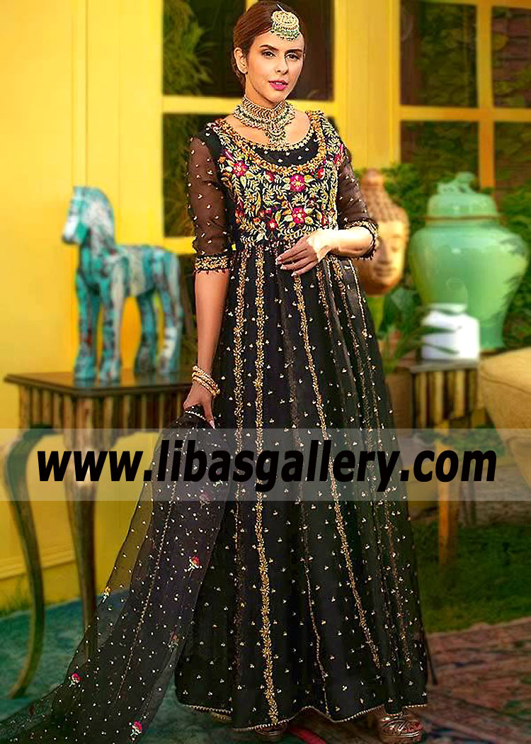 Black Rosvita Kalidar Anarkali Dress for Bride or Bridesmaid
