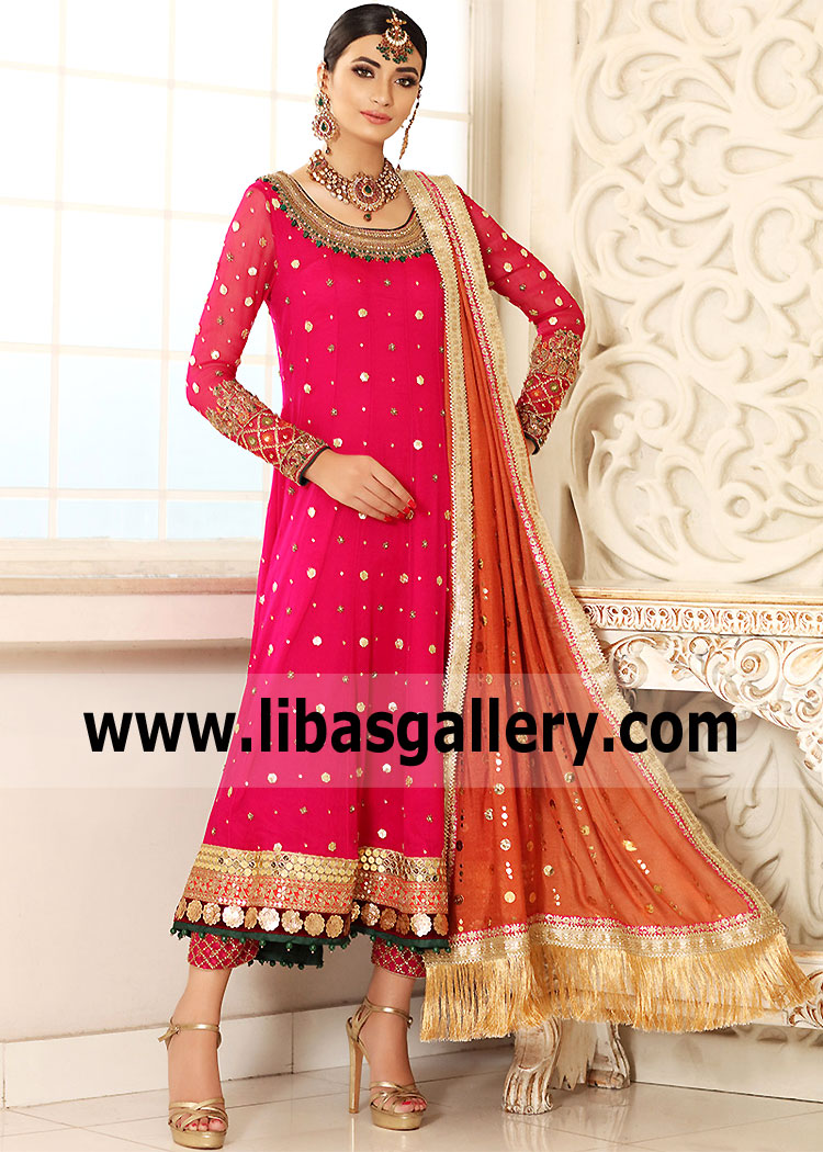 Bridal Pishwas Dresses Chicago Illinois USA Shocking Pink Pishwas Dresses Pakistani