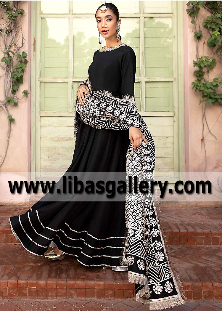 Superpetunia Black Pishwas With Gota Embellished Dupatta