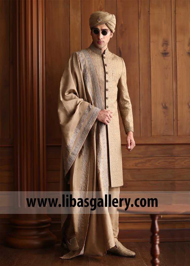 Antique Oak Groom Embroidered Wedding Shawl
