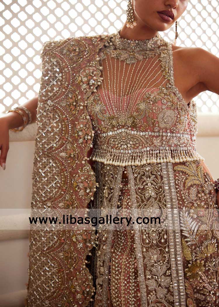 Antique Champagne and rose shirt lehenga bridal