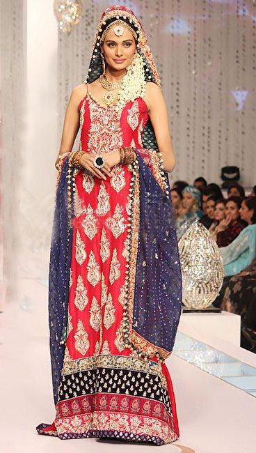 red and blue pakistani bridal dresses