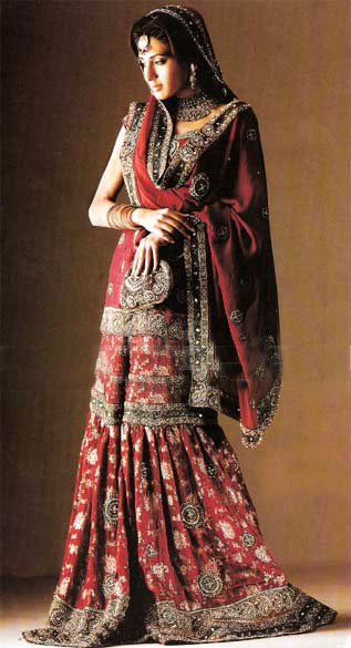 Karma Red Ritzy Gharara,Blouse Dupatta,Pakistani Indian Designer Dresses Bridal Wear