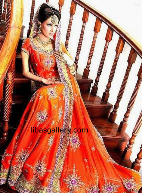 oranga bridal collection,pakistani indian orange bridal lahenga,designer orange lahenga UK USA Canada