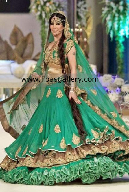 Green Bridal Dresses Pakistan,Green Bridal Outfits Pakistan,Green Bridals India Pakistan Bridal Wear