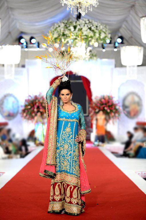 Vibrant and Colorful Marine Blue Pakistani Designer Bridal Shararas Lehenga 2013 Birmingham UK Anarkali Style Dresses