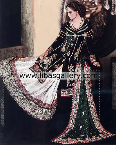 Designer Saiqa Majeed Latest Bridal Sharara Gharara 2013 London, Bridal Evening Gowns Sacramento, San Jose, California City,Long Beach, CA USA