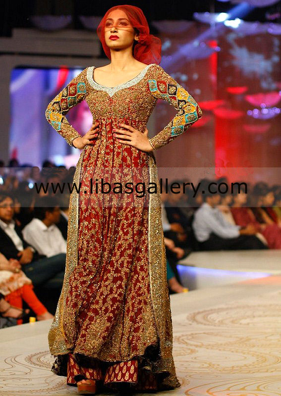 Buy HSY Fully Embellished Flared Long Dress Embroidered Anarkali Bridal Dresses 2013 Collection at Bridal Couture Week UK, USA, Canada 