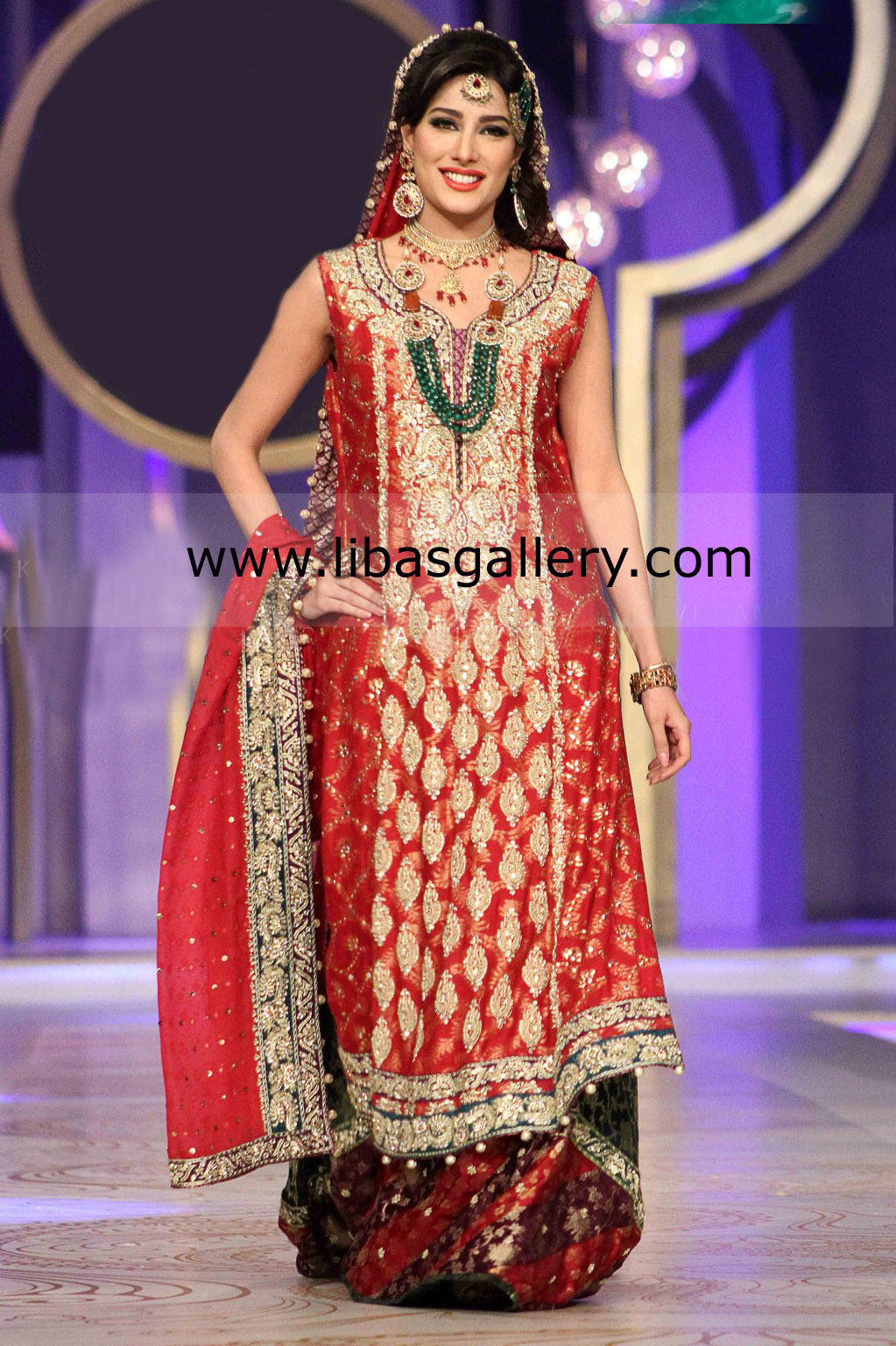 Red Viktoria Asian Wedding wear Lehenga