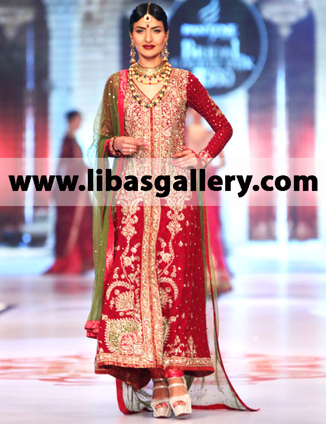 Designer Zaheer Abbas Bridal Dresses Anarkali Gowns Featuring the Best Fit right shape and size for Brides- www.libasgallery.com