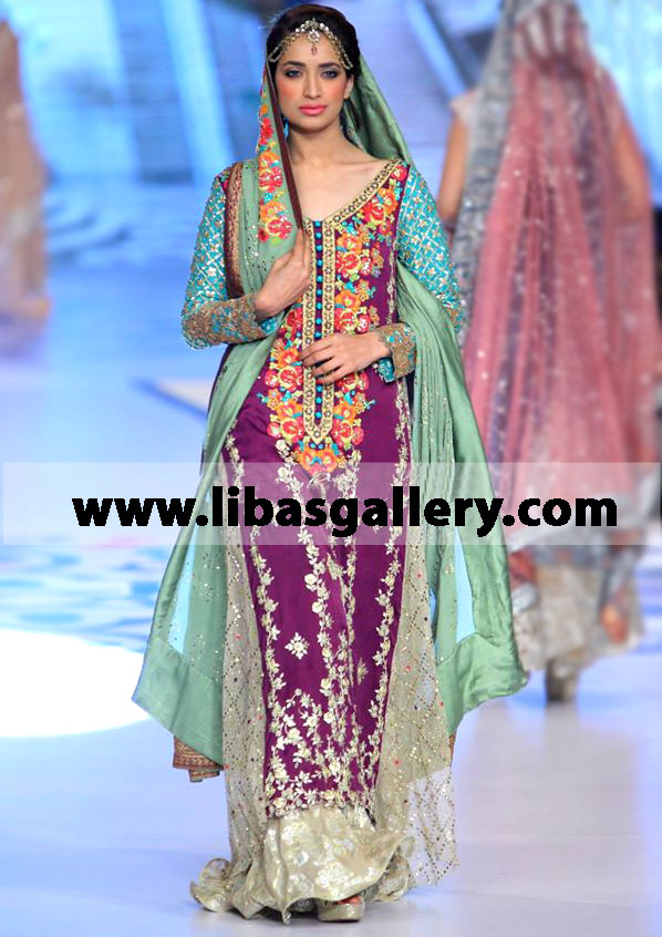 Tena Durrani Pakistani Bridal Collection with Heavy Lehnga from Pantene Bridal Couture Week 2014 Montgomery AL, Tena Durrani Bridals with Heavy Sharara Auburn AL Bridal Wear Shop
