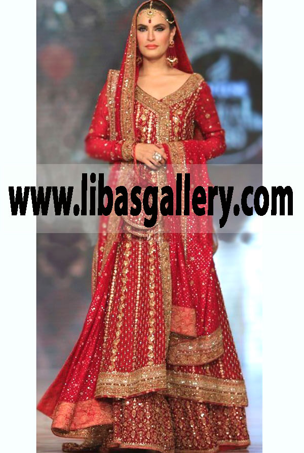 Traditional Lucknawi Red Wedding Angrakha Dress for Wedding and Reception 21