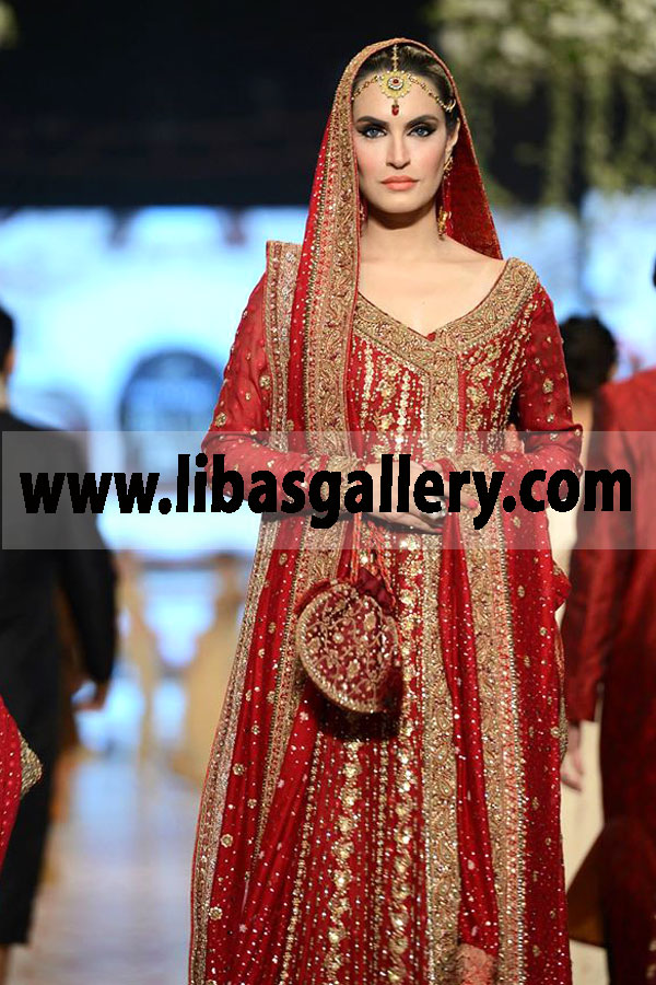 Traditional Lucknawi Red Wedding Angrakha Dress for Wedding and Reception 21