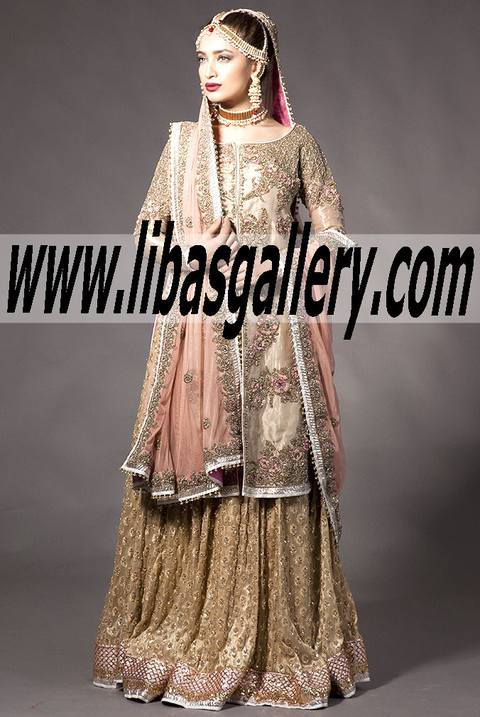 Buy Online Fahad Hussayn Designer Evening Bridal wear Outfits 2014-2015 in Affordable Prices Pakistani Wedding Sharara Dresses Newcastle London UK Designer Evening wear Outfits 2014 Preet Bridal Wear